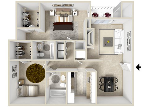 Floor plan for 2 beds, 2 baths, 1100 sqft